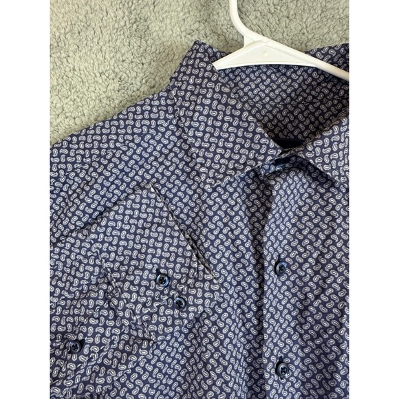 David Donahue Dress Shirt Mens 16.5 Blue Fusion Business Casual Geometric Preppy